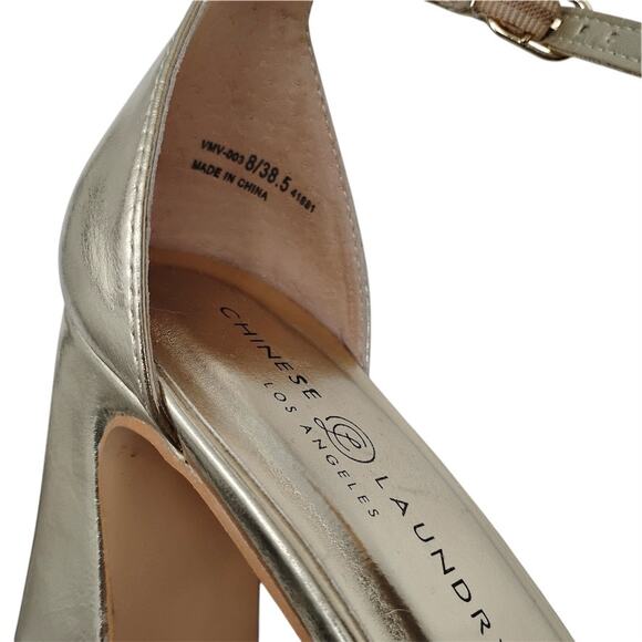 Chinese Laundry Velma Metallic Gold Heels Sandals Ankle Strap Size 38.5 8 - Picture 9 of 10